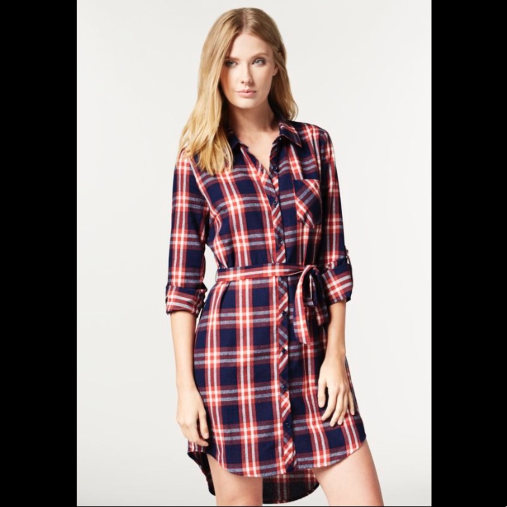 JustFab Flannel Shirt Dress